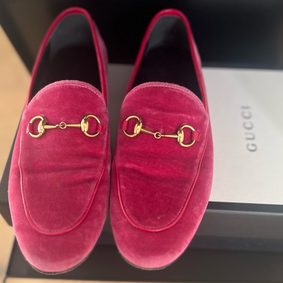 GUCCI Authentic Pink Velvet Horsebit Jordaan Loafers | Size 38.5 - Picture 1 of 13